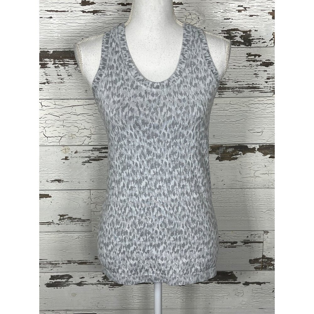 ATHLETA Momentum Allure Print Racerback Tank Top Light Gray Sz S 657689 NWOT